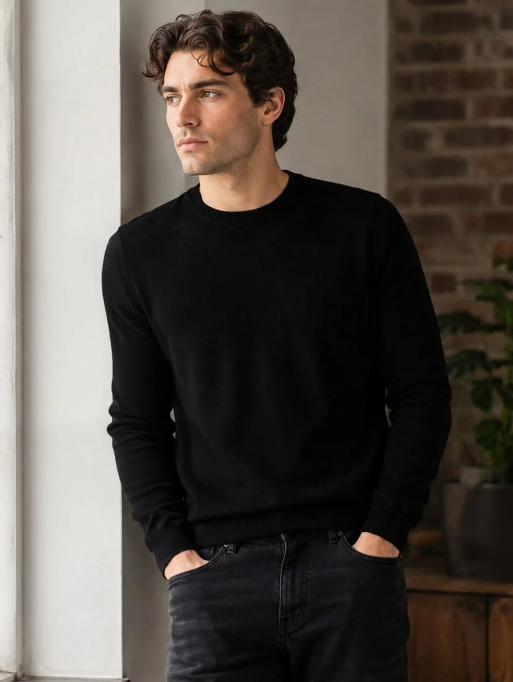 J.Crew XL Classic Black Cotton Cashmere Crewneck Textured Pullover Sweater